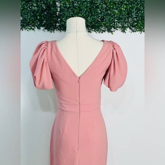 ASOS NWT Pink Puff Sleeve Fitted Midi Dress Size 2 - Picture 8 of 11
